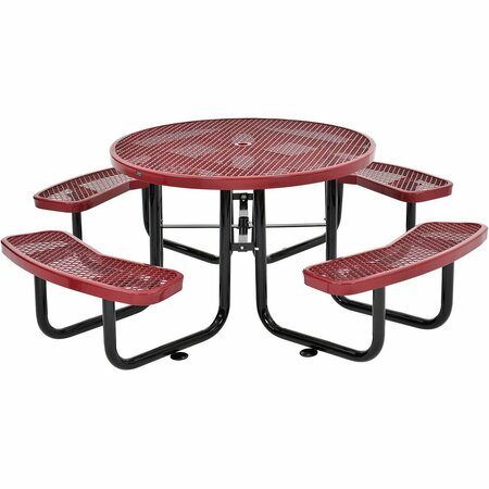 GLOBAL INDUSTRIAL 46in Round Picnic Table, Expanded Metal, Red 277150RD